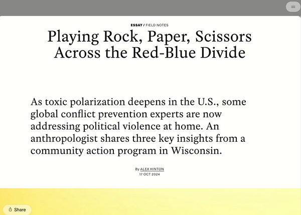 Playing Rock, Paper, Scissors Across the Red-Blue Divide, SAPIENS, October 17, 2024